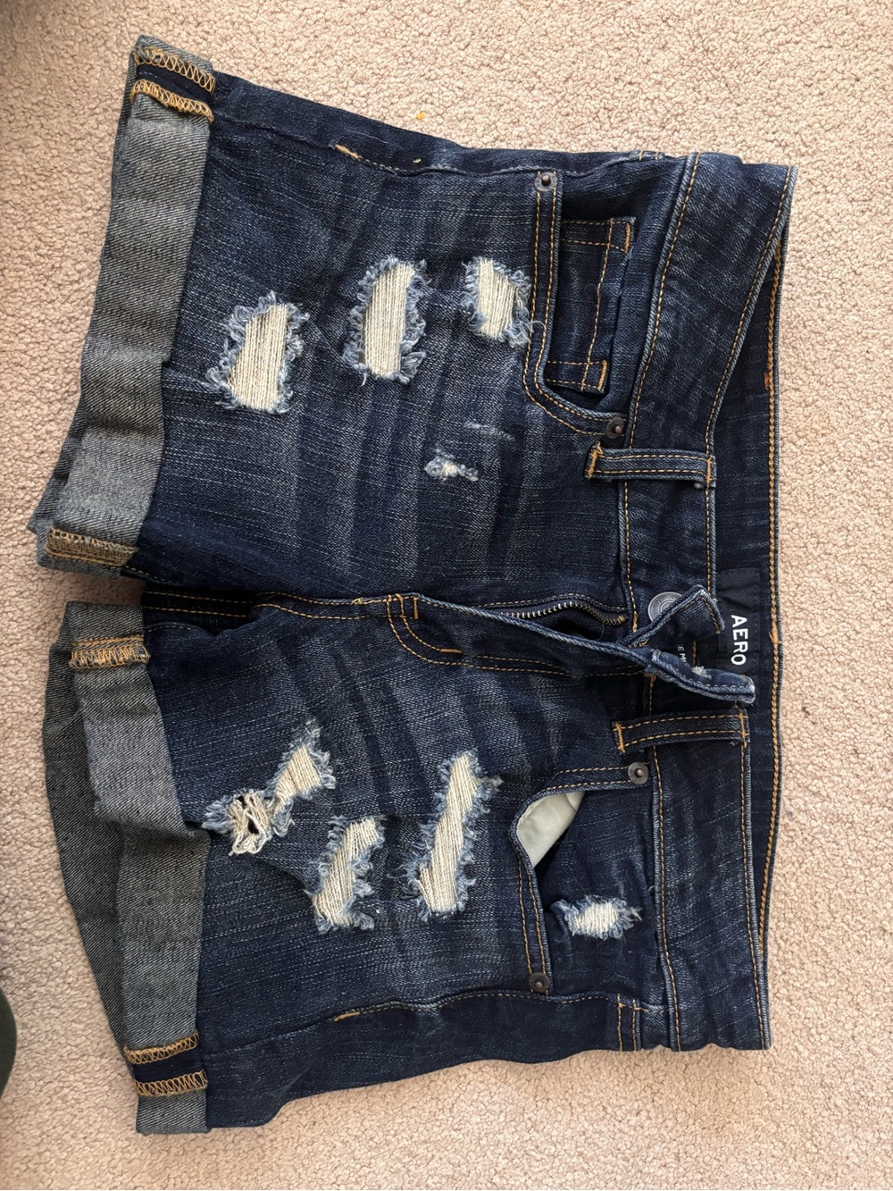Aeropostale Dark Blue Distressed Roll-Cuff Jean Shorts